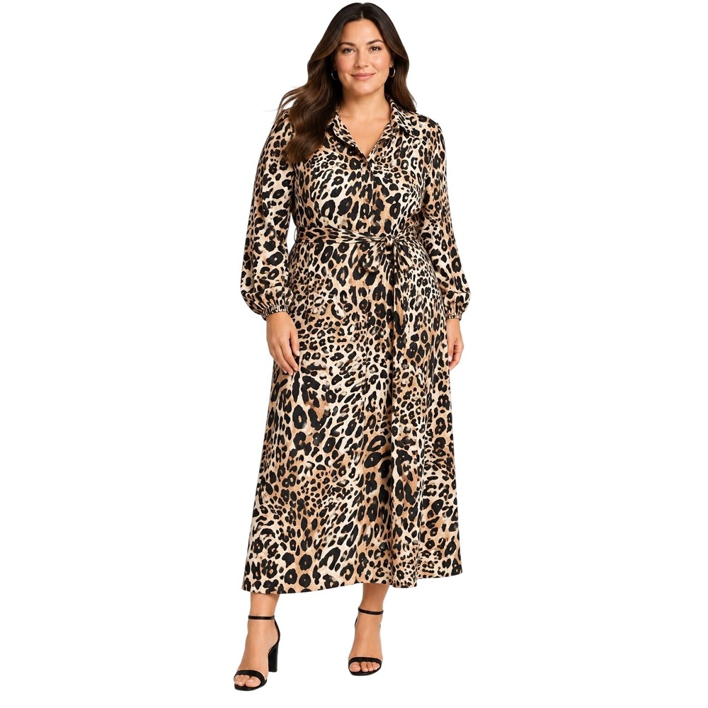 The Limited Leopard Print Shirt Dress Womens 2X Black Multi NEW Belted Maxi